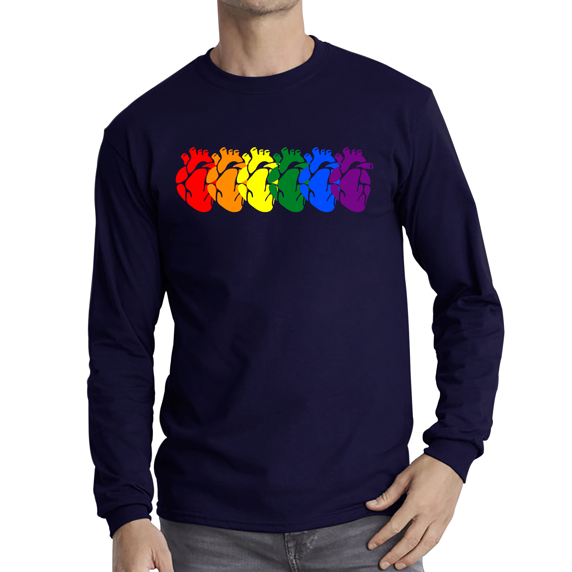 Rainbow Colour Human Heart Pride LGBTQ Rainbow Hearts Line Celebrating Pride LGBT Gay Pride Month Long Sleeve T Shirt