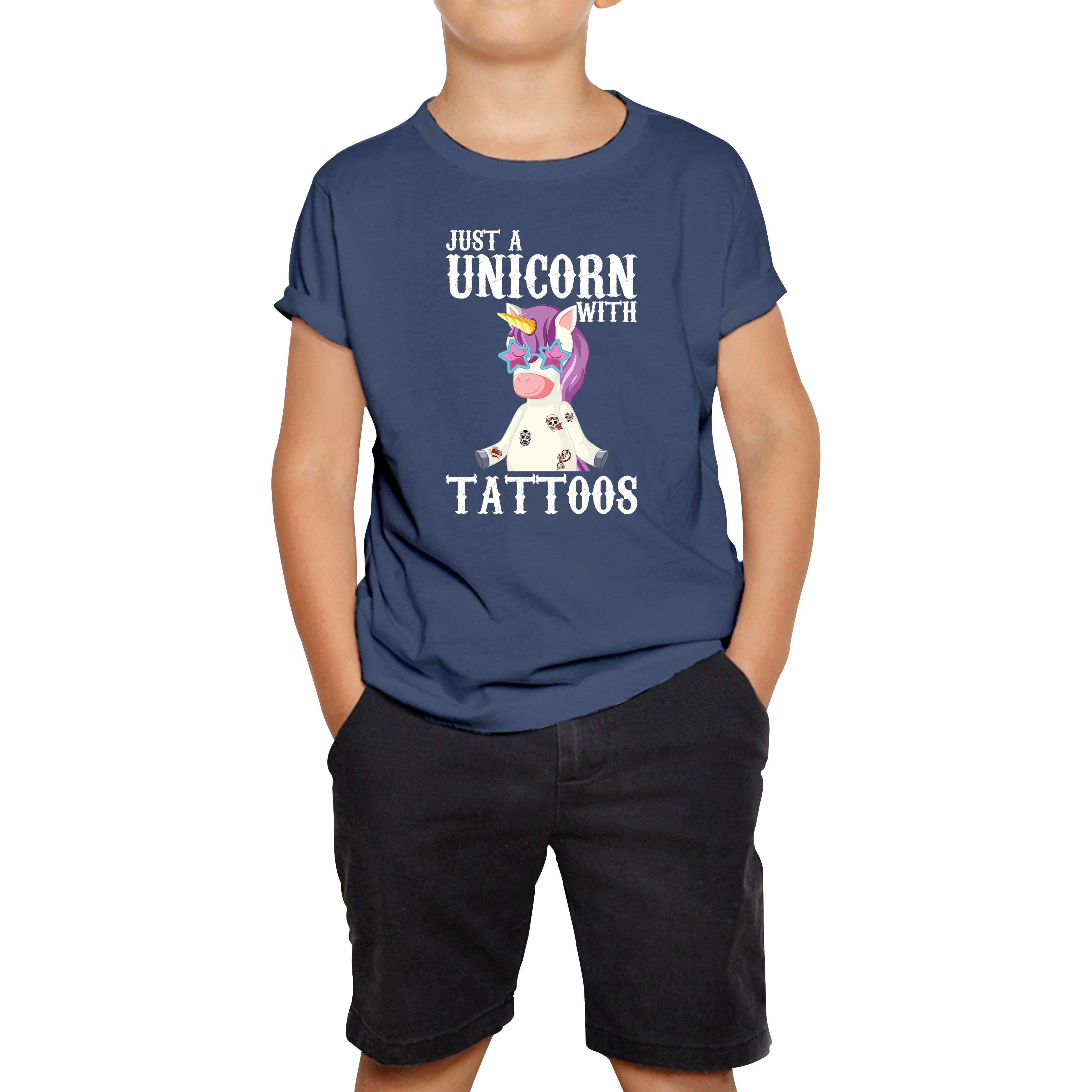 Just A Unicorn With Tattoos Rainbow Horse & Pony Lover Magic Believer Kids Tee