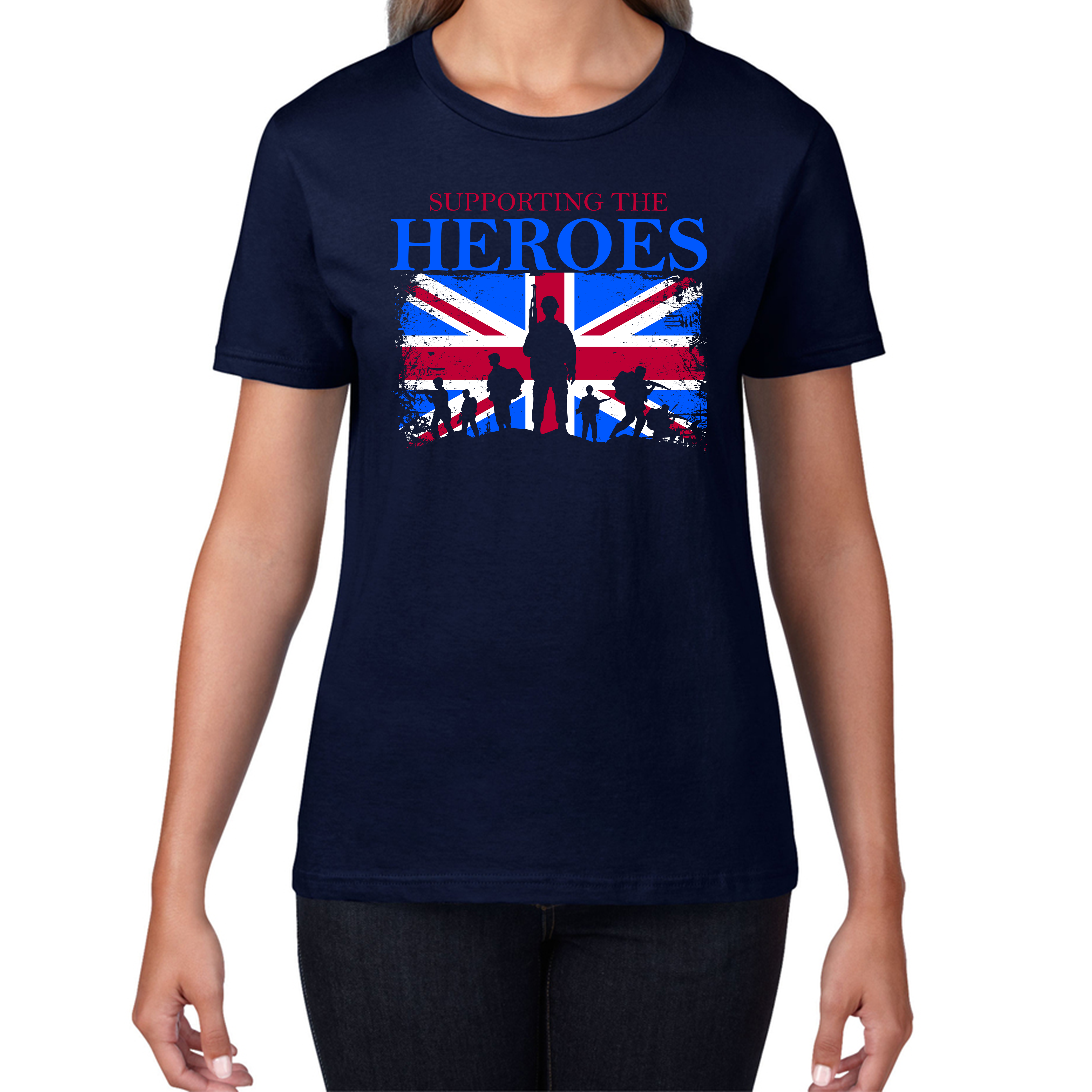 Remembrance Day T-shirt Supporting The Heroes UK Flag British Armed Forces Veteran Womens Tee Top