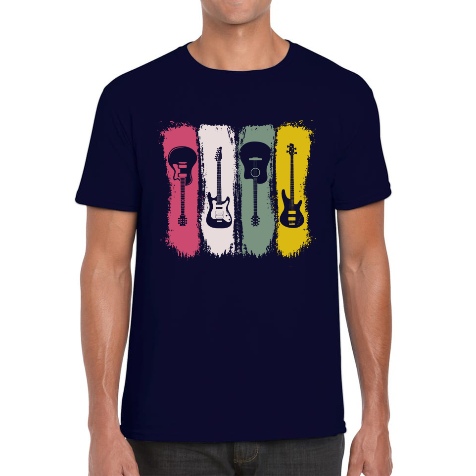 Vintage Guitars Musician Music Guitar Lover Classical Acoustic-Electric Guitarist Mens Tee Top