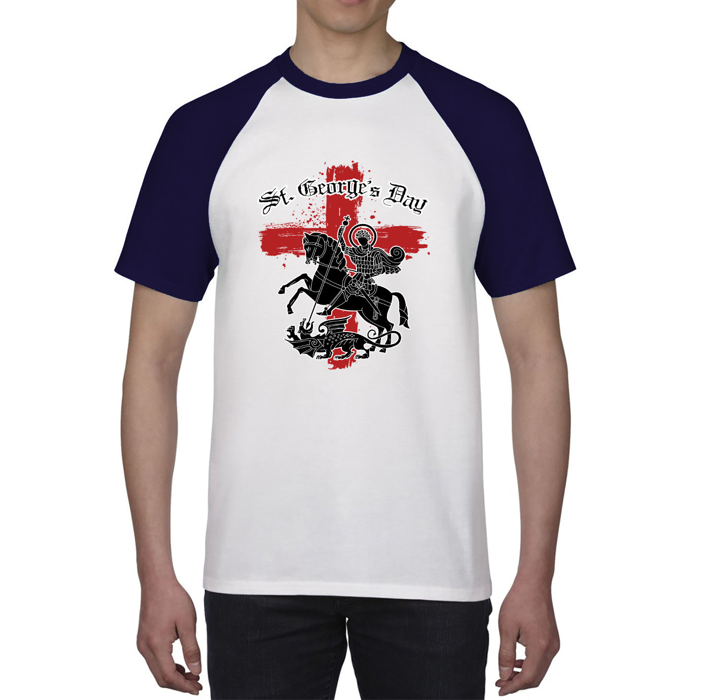 St George's Day Coat Of Arms Of Moscow Heraldic Horseman With A Spear In His Hand Slaying A Zilant Saint George And The Dragon England Flag Baseball T Shirt
