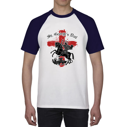 St George's Day Coat Of Arms Of Moscow Heraldic Horseman With A Spear In His Hand Slaying A Zilant Saint George And The Dragon England Flag Baseball T Shirt