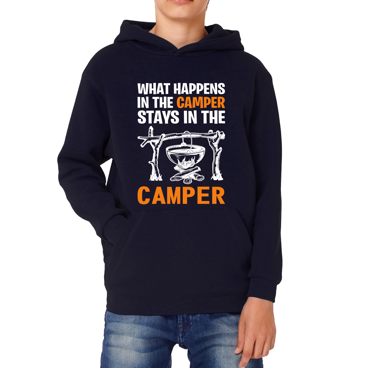 What Happens In The Camper Stays In The Camper Funny Camping Camper Adventure Lover Kids Hoodie