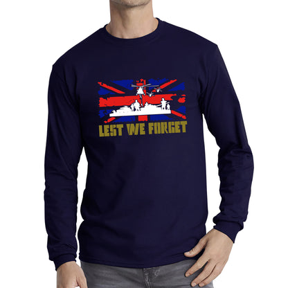 UK Flag British Armed Forces Day Lest We Forget Remembrance Day Veterans Day WWI Poppy Flower Long Sleeve T Shirt