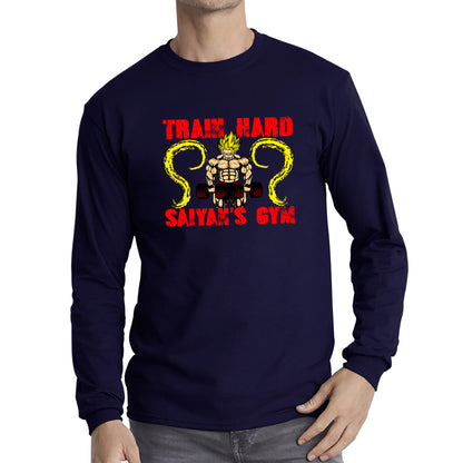 Train Hard Saiyan's Gym Dragon Ball Z Super Saiyan Goku Gym Training Musculation Dumbells Bodybuilding Workout Long Sleeve T Shirt