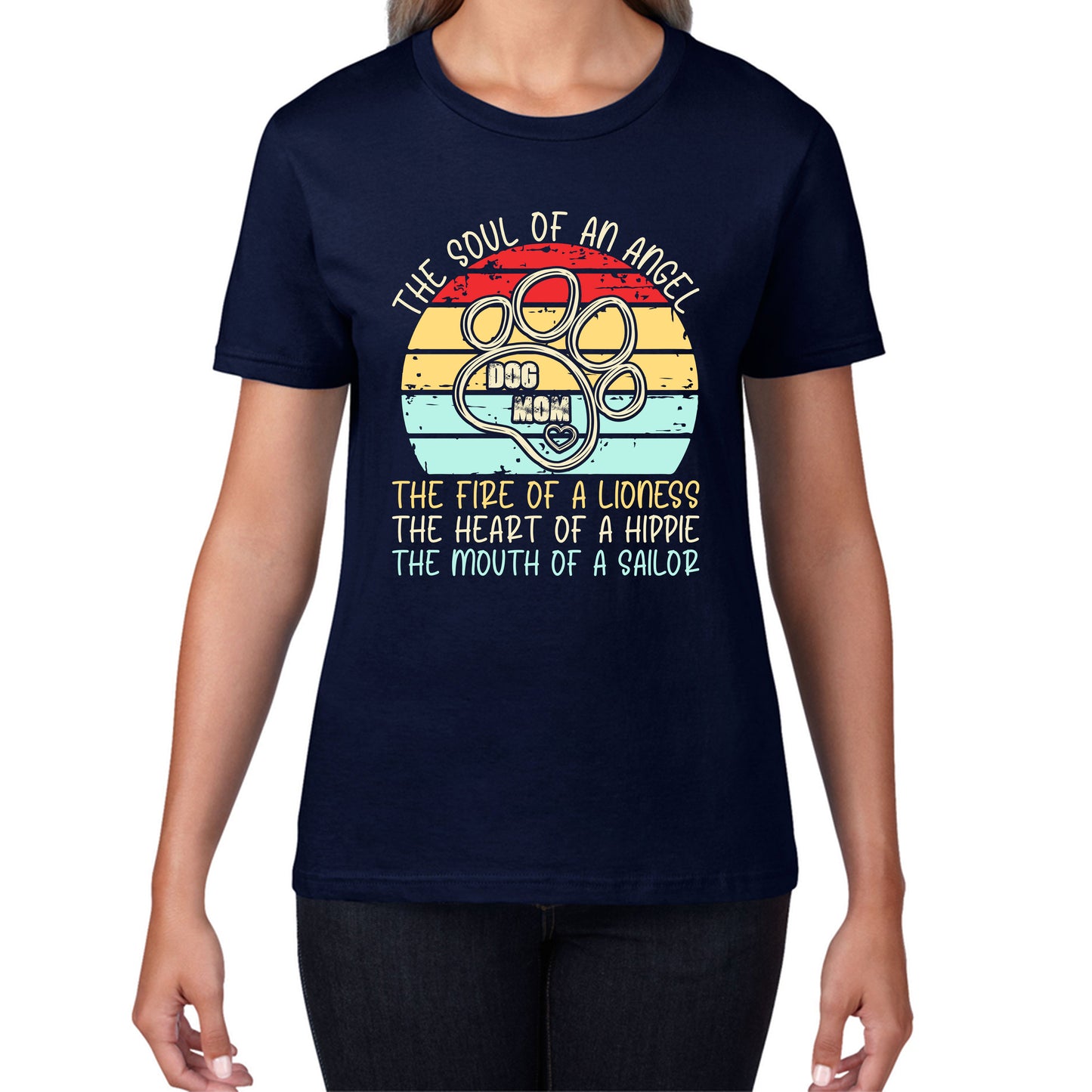 The Soul of An Angel Dog Groomer Fire of a Lioness Heart of a Hippie Dog Lover Dog Mom Womens Tee Top