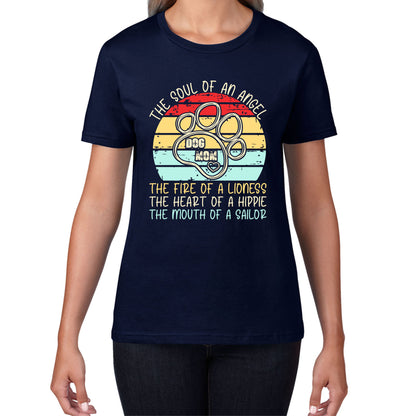 The Soul of An Angel Dog Groomer Fire of a Lioness Heart of a Hippie Dog Lover Dog Mom Womens Tee Top
