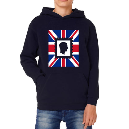 King Charles III Stamp United Kingdom Flag King Of England Royal Crown His Majesty Union Jack Kids Hoodie