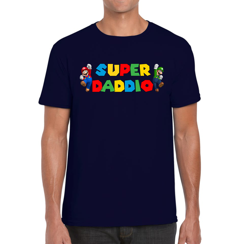 Super Daddio Funny Super Mario Fathers Day Love For Dad Daddy Funny Mario Bros Mens Tee Top