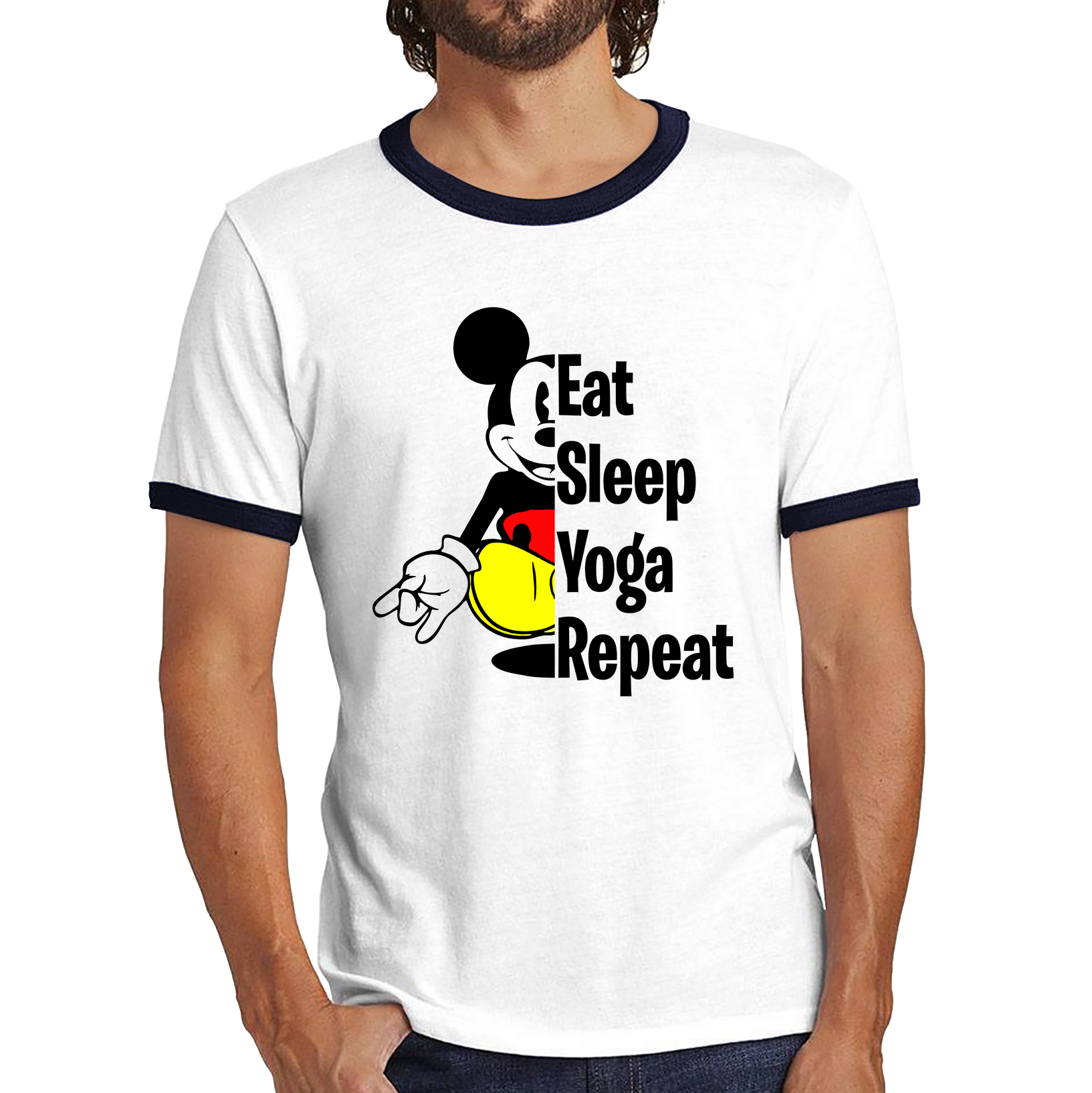 Mickey Mouse Eat Sleep Yoga Repeat Funny Disney Land Exercise Yoga Ringer T Shirt