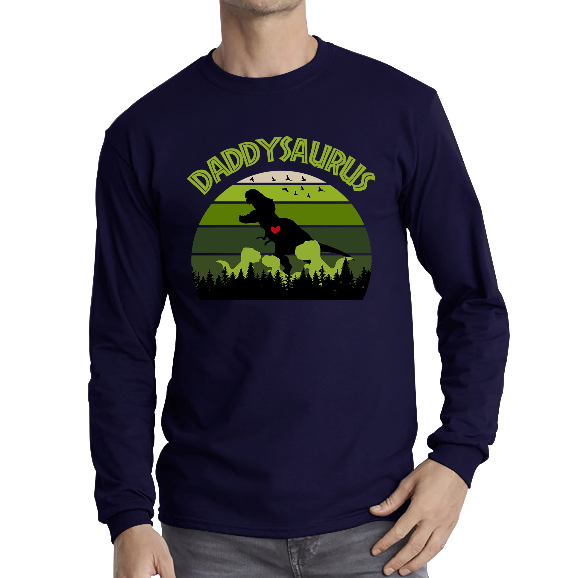 Daddy Saurus Funny T-Rex Fathers Day Vintage Dinosaur Dino World Animal Long Sleeve T Shirt