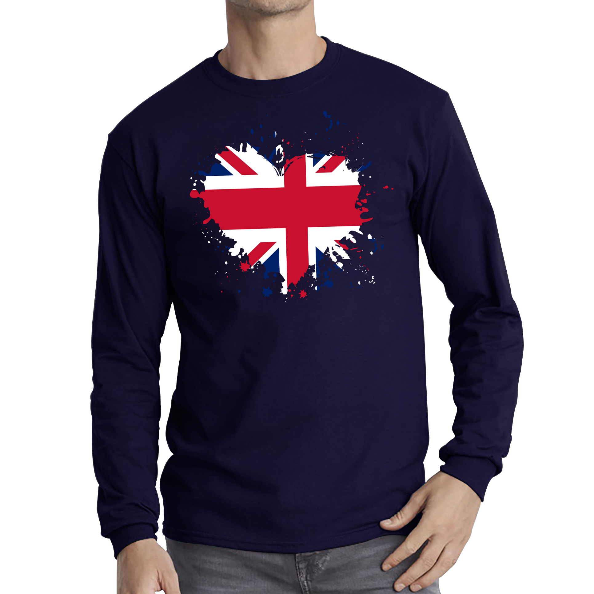 Union Jack UK Flag Heart Britain England United Kingdom Long Sleeve T Shirt