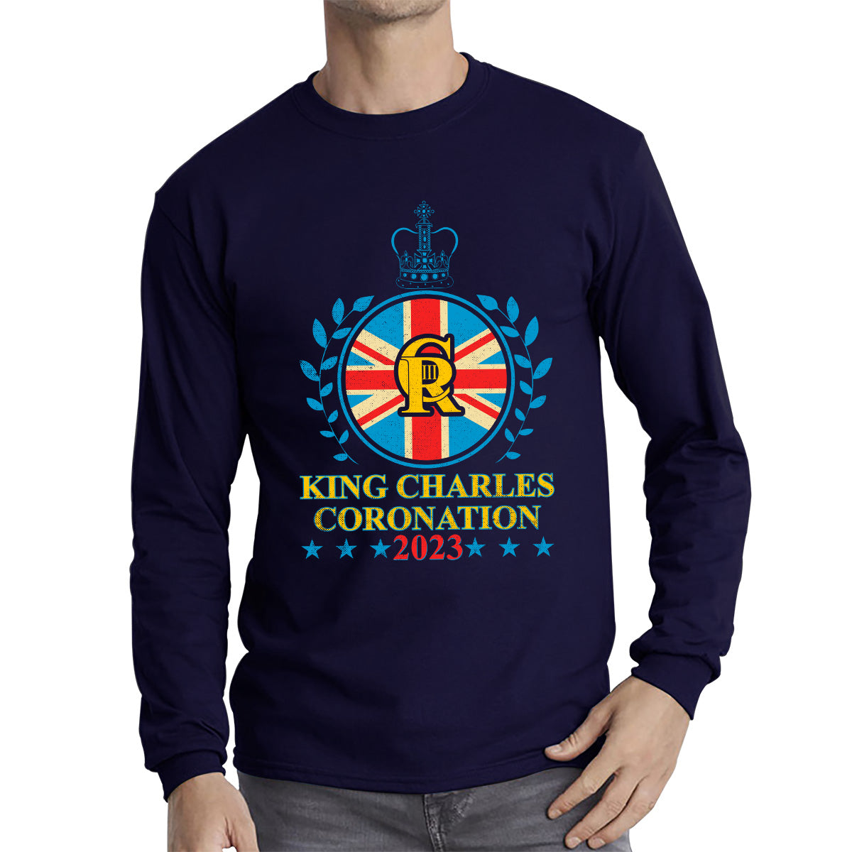 King Charles III Coronation 2023 Union Jack CR III Ruling Monarch Of England Great Britain Long Sleeve T Shirt
