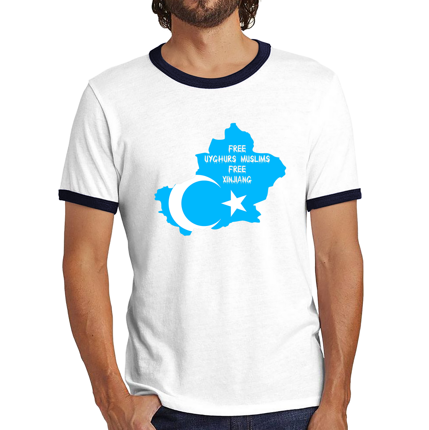 Free Uyghurs Muslims Free Xinjiang Freedom For Uygurs Uigurs East Turkestan Support And Freedom Ringer T Shirt