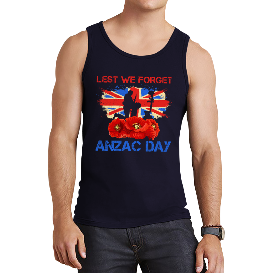 Poppy Lest We Forget Anzac Day Remembrance Day Kneeling Soldier World War I Tank Top