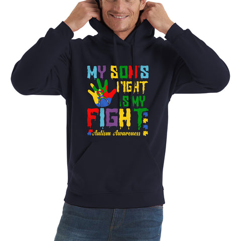 My Son's Fight Is My Fight Autism Awareness Acceptance Support, Never Alone Autism Month Unisex Hoodie