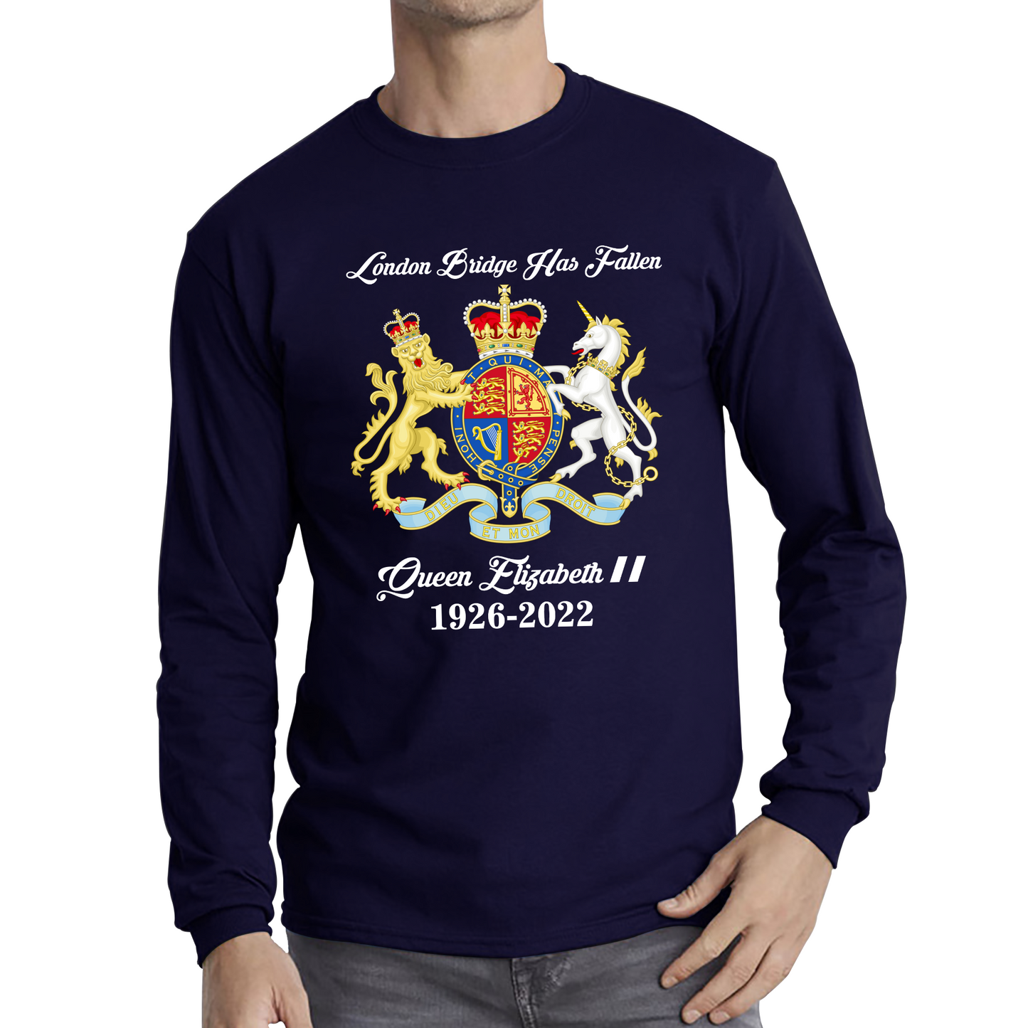 London Bridge Has Fallen Queen Elizabeth II Union Jack Queen's Crown Long Sleeve T Shirt
