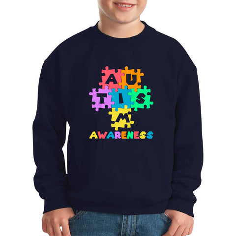 Autism Awareness Jigsaw Puzzle Pieces Autism Support Acceptance Autistic Pride Autism Month Kids Jumper