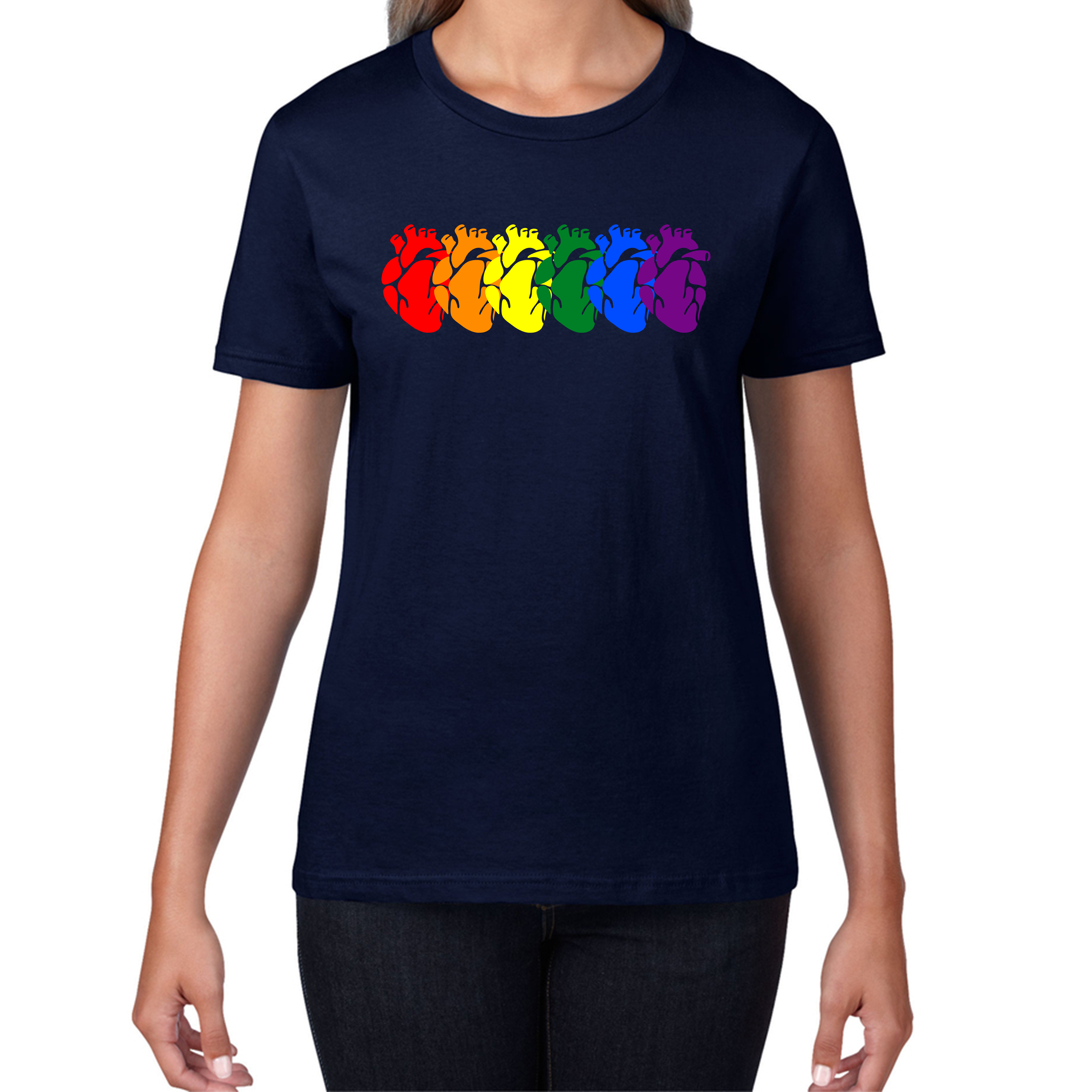 Rainbow Colour Human Heart Pride LGBTQ Rainbow Hearts Line Celebrating Pride LGBT Gay Pride Month Womens Tee Top
