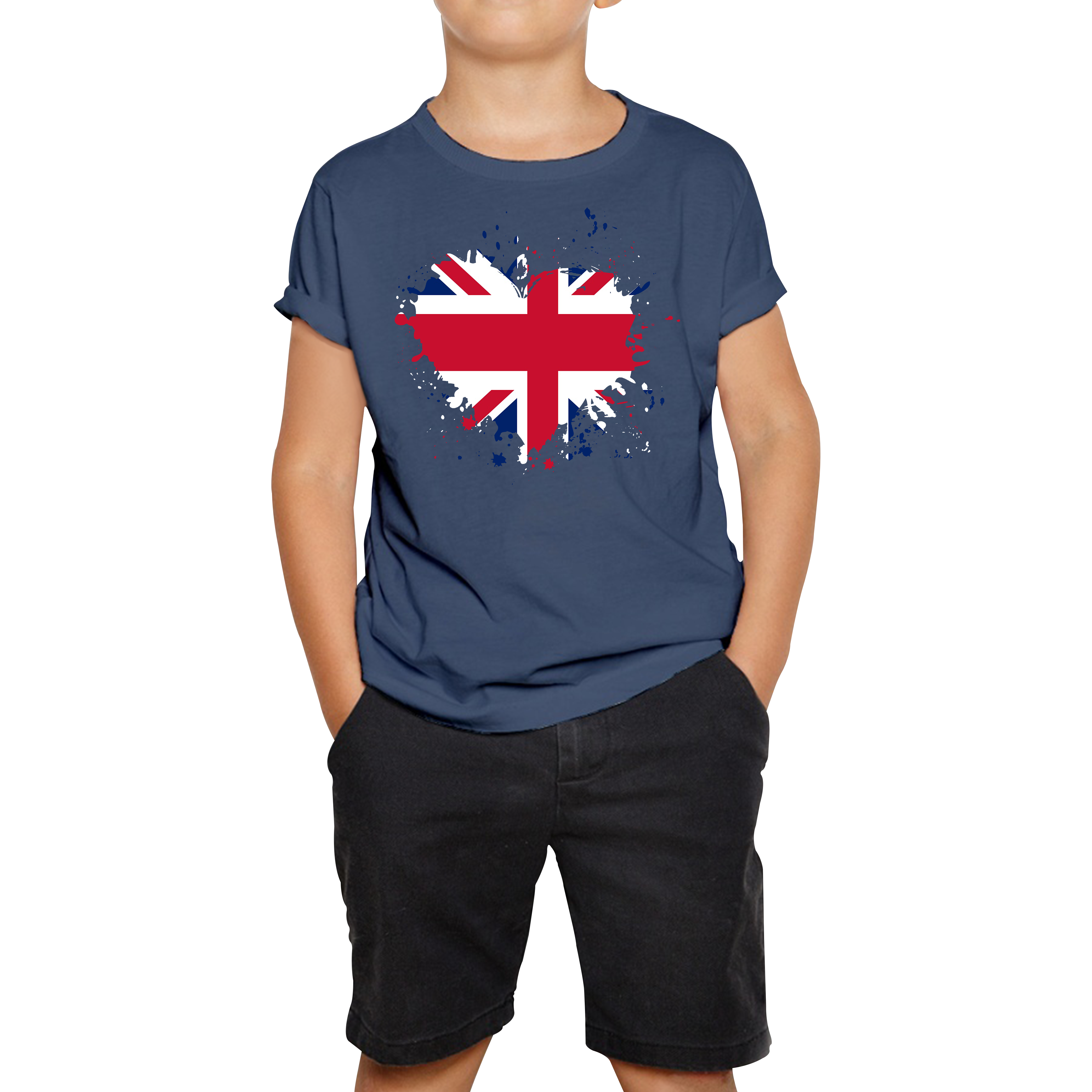 Union Jack UK Flag Heart Britain England United Kingdom Kids Tee