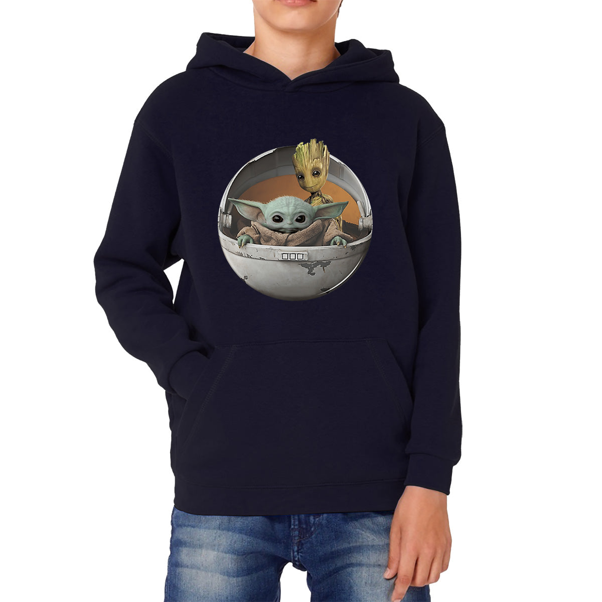 Grogu Baby Yoda And Baby Groot The Mandalorian Disney Star Wars Child In Hover Pod Pram Disney Star Wars Day 46th Anniversary Kids Hoodie