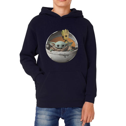 Grogu Baby Yoda And Baby Groot The Mandalorian Disney Star Wars Child In Hover Pod Pram Disney Star Wars Day 46th Anniversary Kids Hoodie