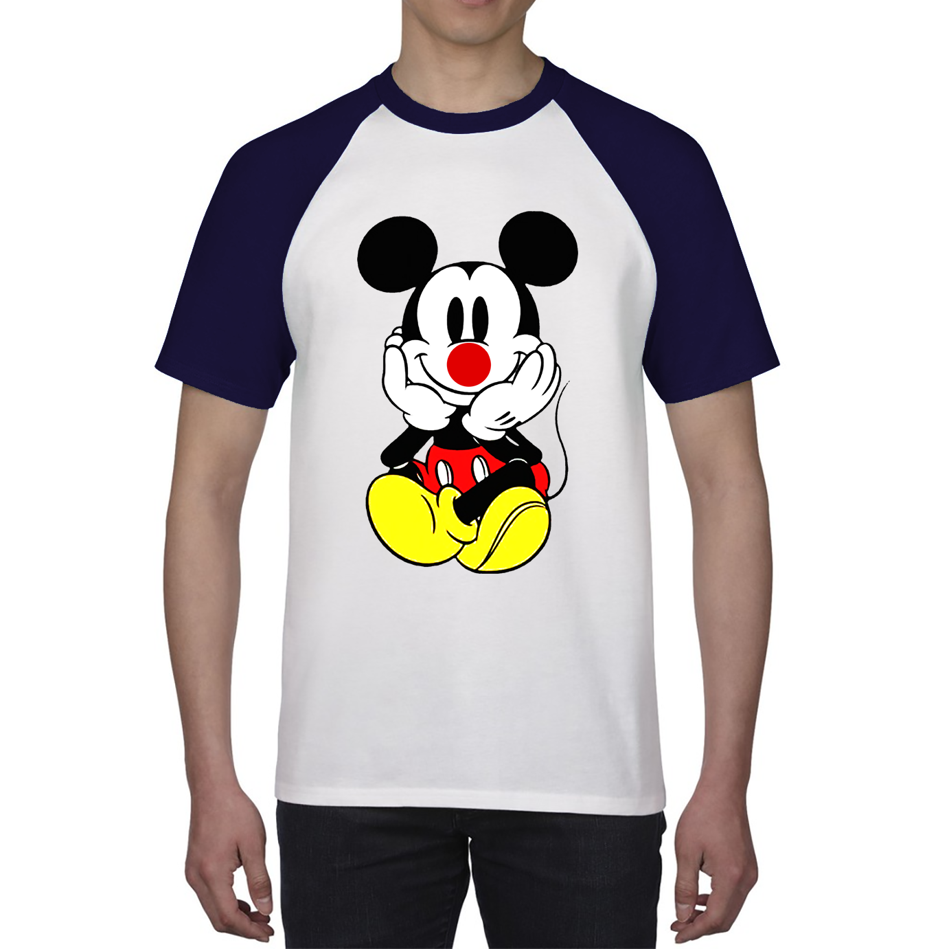 Mickey Mouse Red Nose Day Baseball T Shirt. 50% Goes To Charity