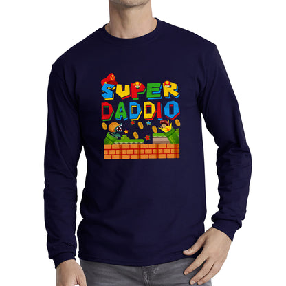 Super Daddio Daddy Gamer Dad Super Dad Super Mario Spoof Father's Day Game Series Mario Bros Long Sleeve T Shirt