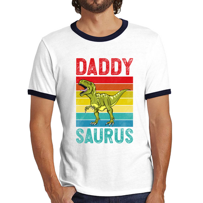 Daddy Saurus Funny T-Rex Father's Day Vintage Dinosaur Animal Ringer T Shirt
