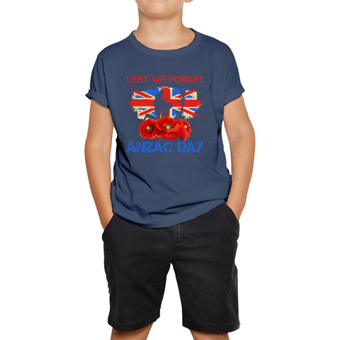 Poppy Lest We Forget Anzac Day Remembrance Day Kneeling Soldier World War I Kids Tee