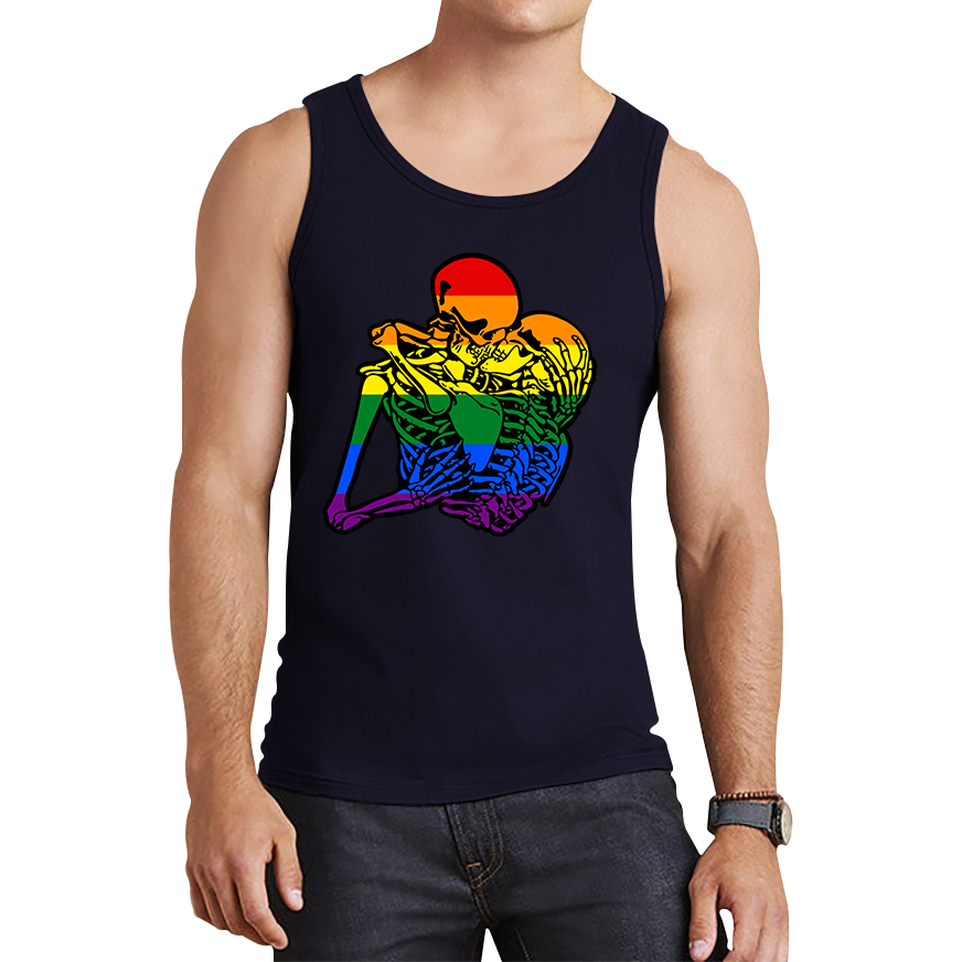 Kissing Skeletons Gay Pride LGBT Gay Skull Halloween LGBTQ+ Rainbow Pride Month Tank Top