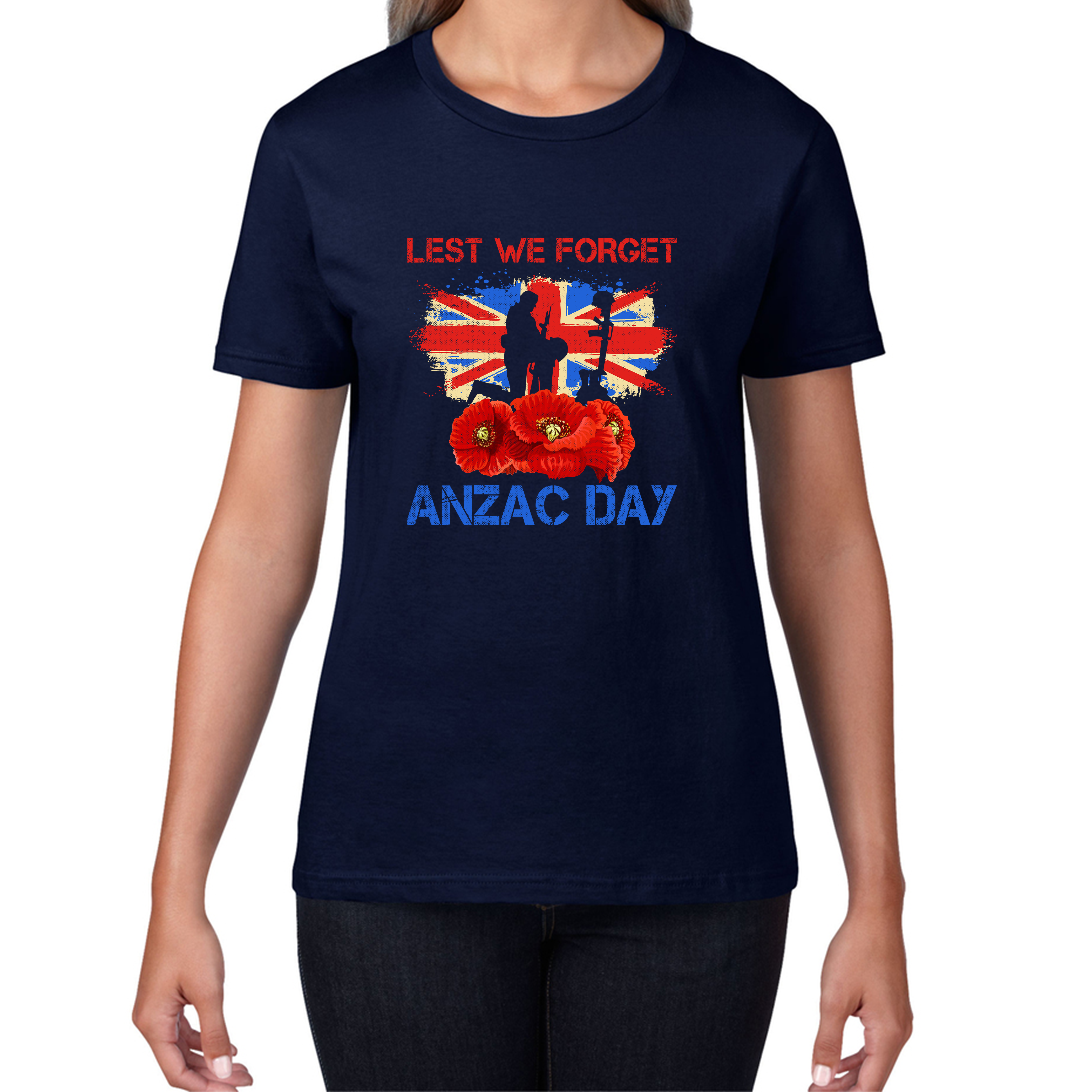 Poppy Lest We Forget Anzac Day Remembrance Day Kneeling Soldier World War I Womens Tee Top