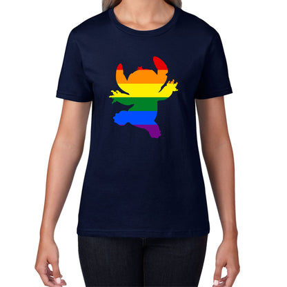 Disney Ohana Stitch Pride LGBT Lilo & Stitch Comedy Cartoon Pride Month LGBTQ+ Rainbow Colours Womens Tee Top