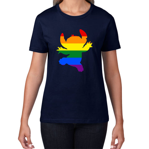 Disney Ohana Stitch Pride LGBT Lilo & Stitch Comedy Cartoon Pride Month LGBTQ+ Rainbow Colours Womens Tee Top