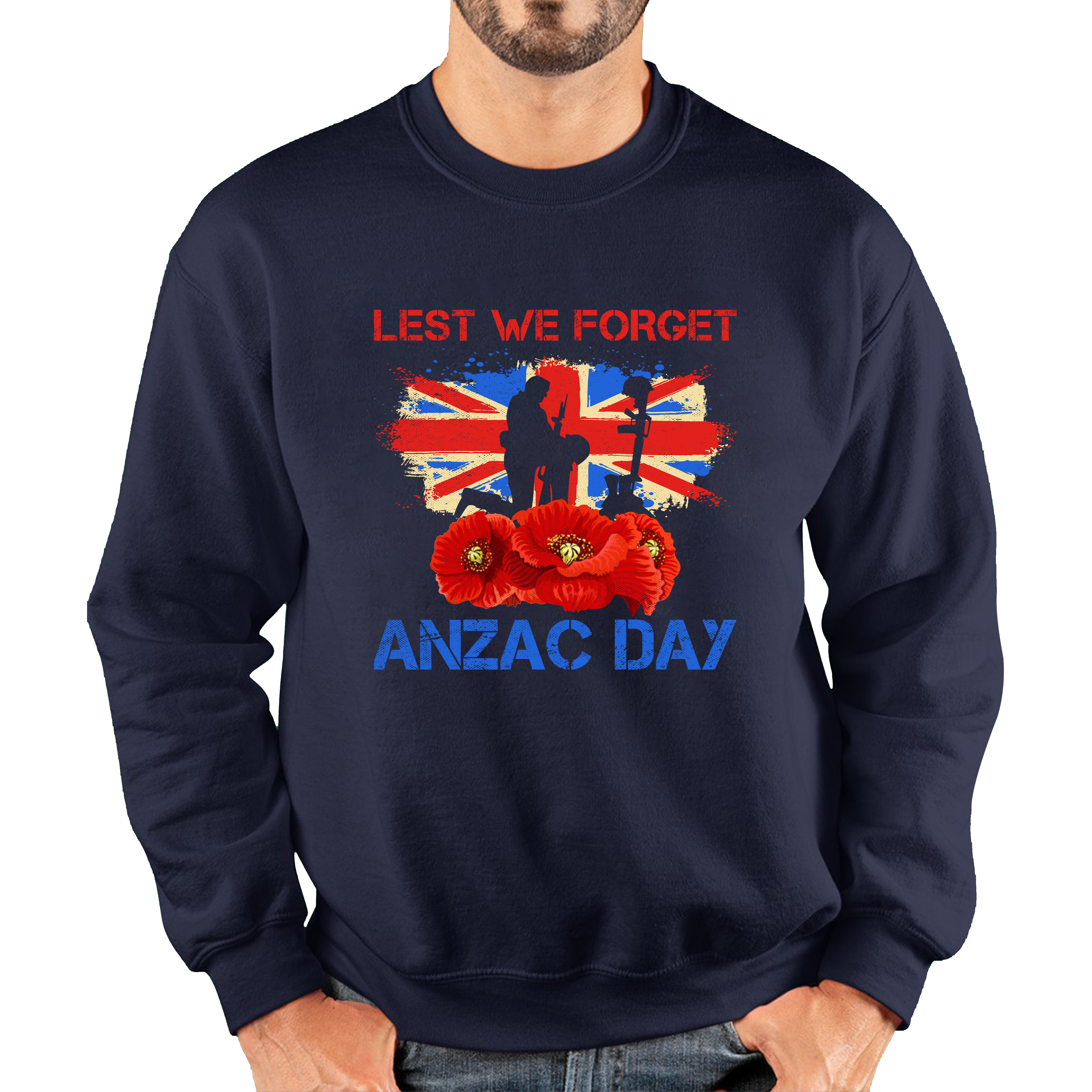Poppy Lest We Forget Anzac Day Remembrance Day Kneeling Soldier World War I Unisex Sweatshirt