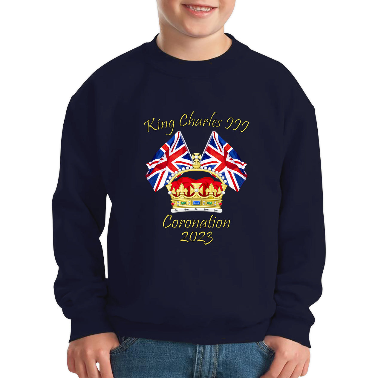 King Charles III Coronation 2023 United Kingdom Flags Royal Crown Ruling Monarch Of England CR III Kids Jumper