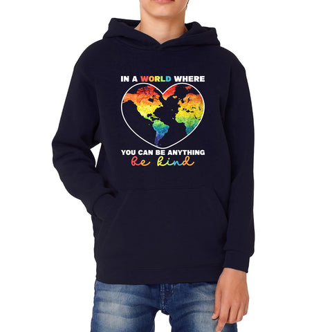 In A World Where You Can Be Anything Be Kind Autism Awareness Be Kind Colorful Rainbow Kindness Acceptance Autism Support Kids Hoodie