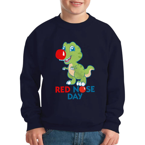 Red Nose Day T-rex Trex Lover's Gift Dynosaurs Dino Red Nose Day 2023 Kids Jumper
