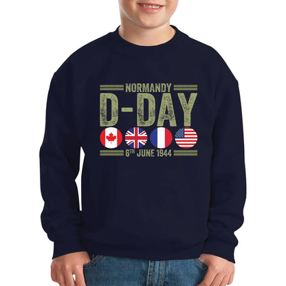 Normandy D-Day 6th June 1944 Normandy Landings World War II British Canadian Airborne Military Seaborne Invasion UK Army Veteran Patriotic Kids Jumper