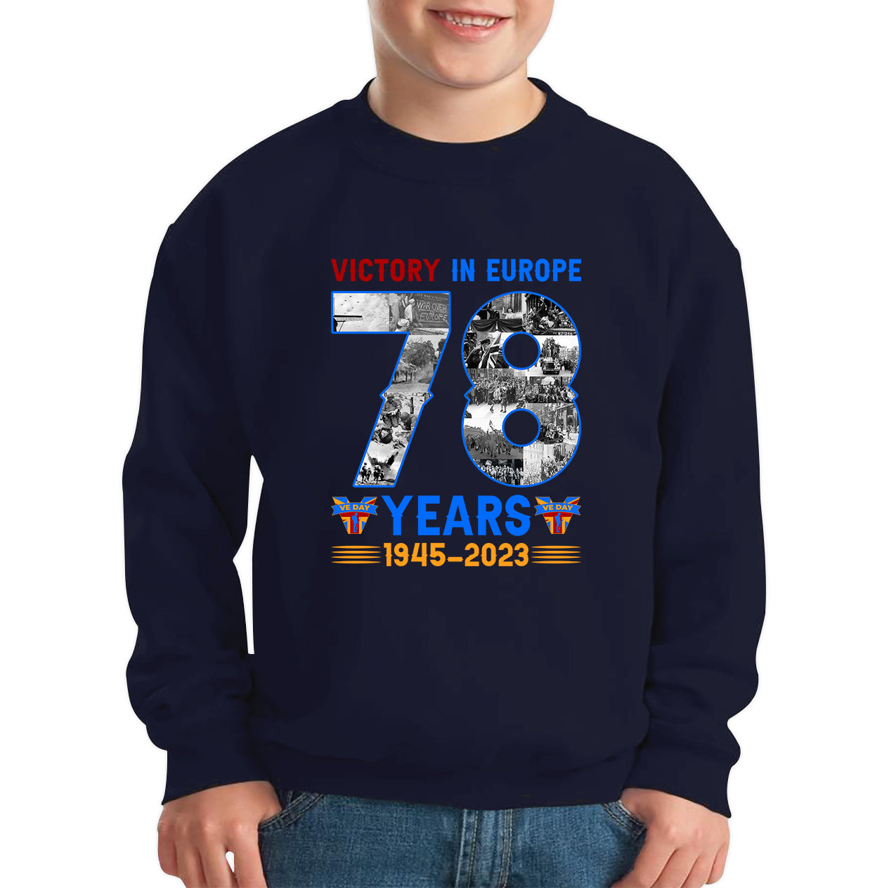 Victory In Europe 78 Years 1945-2023 VE Day Remembrance Day British Veterans UK Victory Day 78th Anniversary Patriotism Kids Jumper