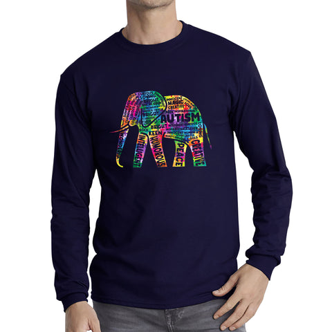 Autism Awareness Elephant word cloud Autism Elephant Autism Support Acceptance Long Sleeve T Shirt