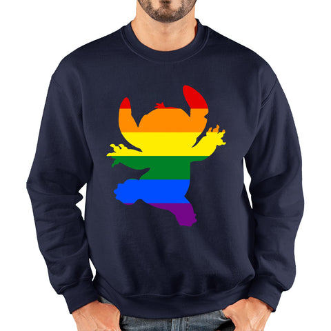 Disney Ohana Stitch Pride LGBT Lilo & Stitch Comedy Cartoon Pride Month LGBTQ+ Rainbow Colours Unisex Sweatshirt