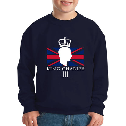 King Charles III Coronation British Flag CR III Royal Crown His Majesty Union Jack Great Britain Kids Jumper