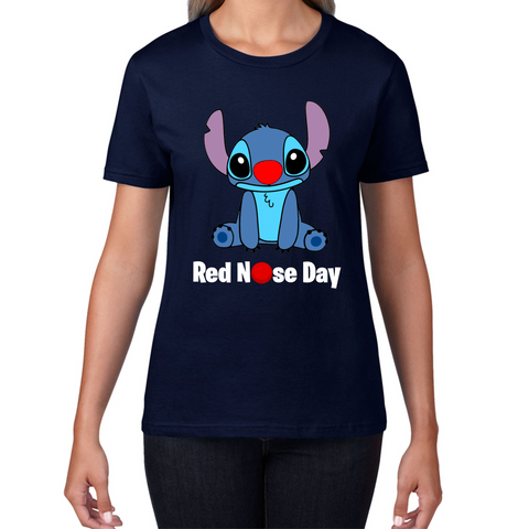 Ohana Disney Stitch Red Nose Day Ladies T Shirt. 50% Goes To Charity