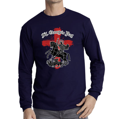 St George's Day Coat Of Arms Of Moscow Heraldic Horseman With A Spear In His Hand Slaying A Zilant Saint George And The Dragon England Flag Long Sleeve T Shirt