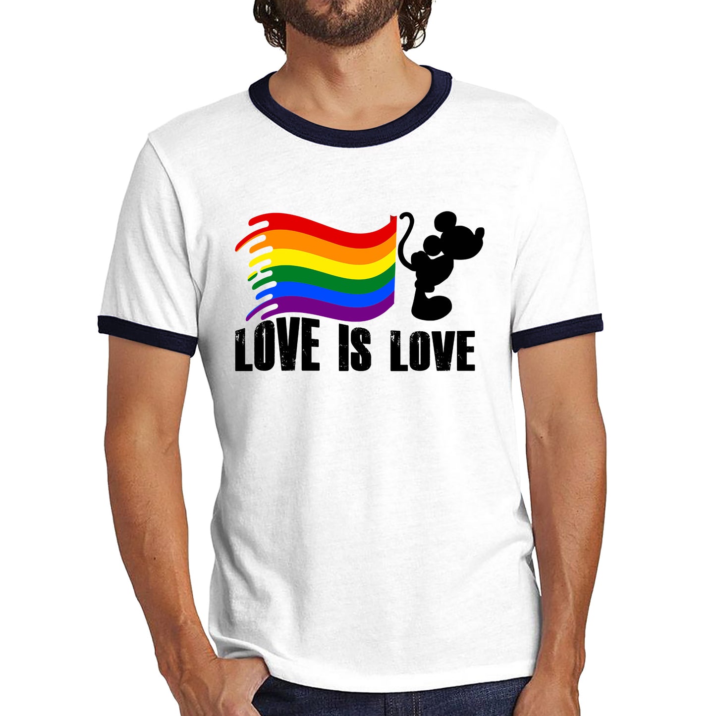Love Is Love Disney Mickey Mouse Pride Flag Disneyland LGBT Flag Cartoon Pride Ringer T Shirt