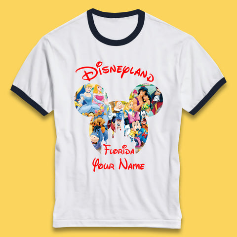 Personalised Disney Land Florida Mickey Minnie Mouse All Disney Characters Cartoons Magical Kingdom Disney Castle Disneyland Vacation Trip Ringer T Shirt