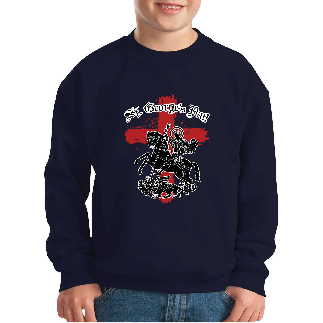St George's Day Coat Of Arms Of Moscow Heraldic Horseman With A Spear In His Hand Slaying A Zilant Saint George And The Dragon England Flag Kids Jumper