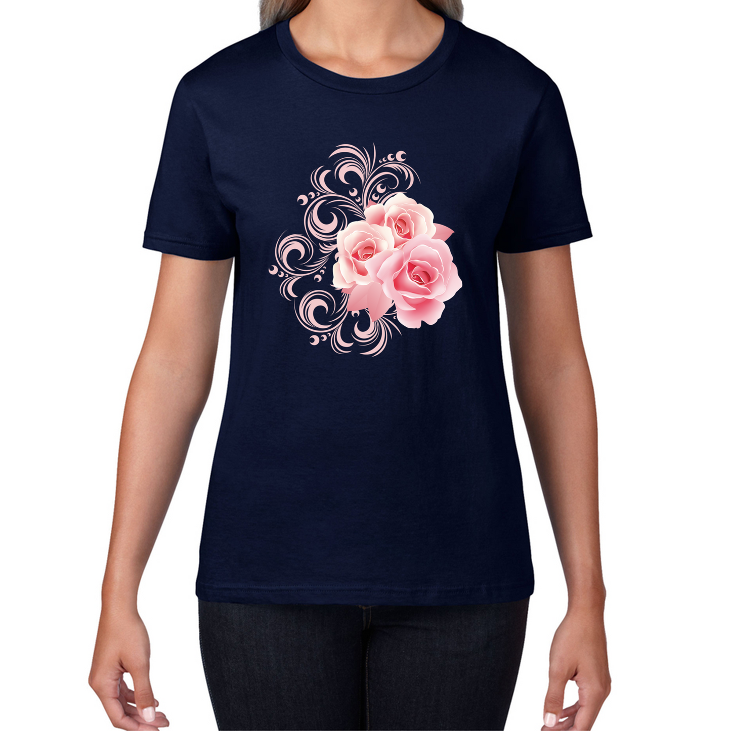 Vintage Flowers Ladies Pink Roses Summer Spring Always Happy Women's Gift Womens Tee Top