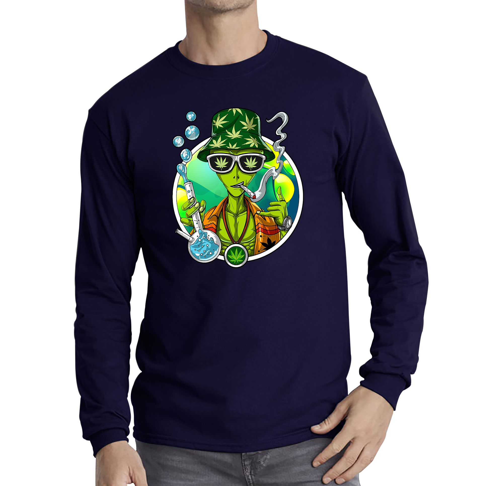 Weed Alien Stoner Shirt Marijuana, Cannabis Lovers Funny Joke Long Sleeve T Shirt
